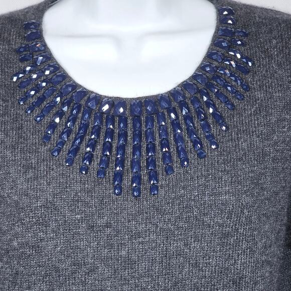 J. Crew Jeweled Starburst Wool Blend 3/4-Sleeve Sweater Back Zipper Gray Size S - Picture 3 of 9